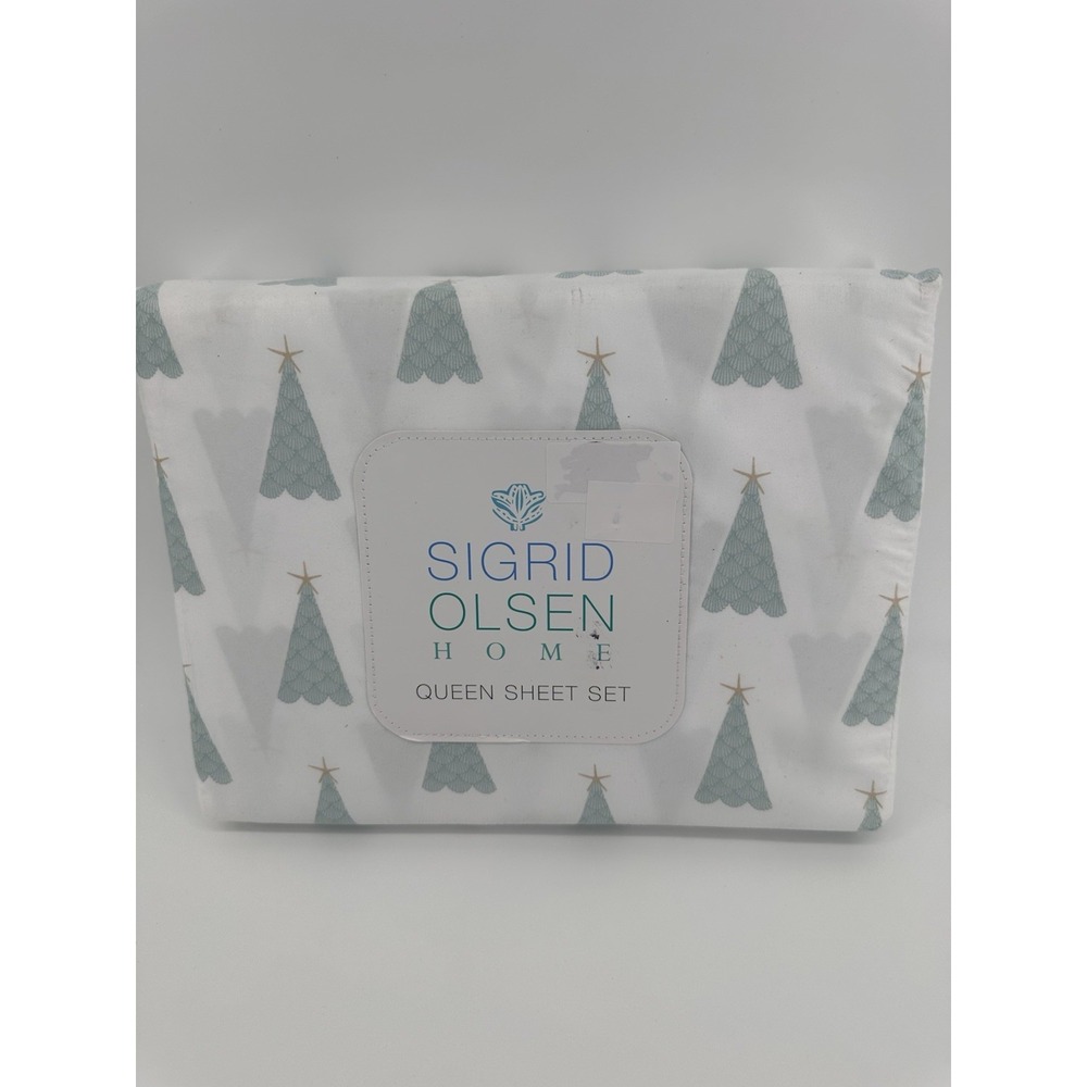 Aqua Christmas Tree‎ Sheet Set Queen 4pc Starfish Seashells Coastal Sigrid Olsen